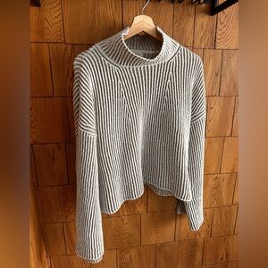 Max Studio Cream and Gray Striped Turtleneck Sweater